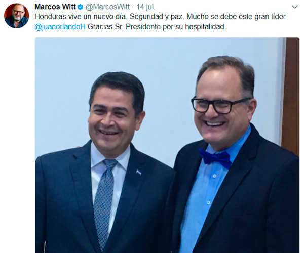 Tuit de Marcos Witt sobre seguridad en Honduras