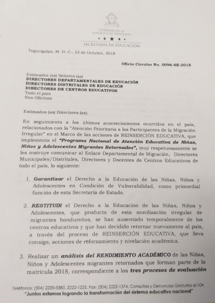 Comunicado emitido este lunes por Secretaría de Educación
