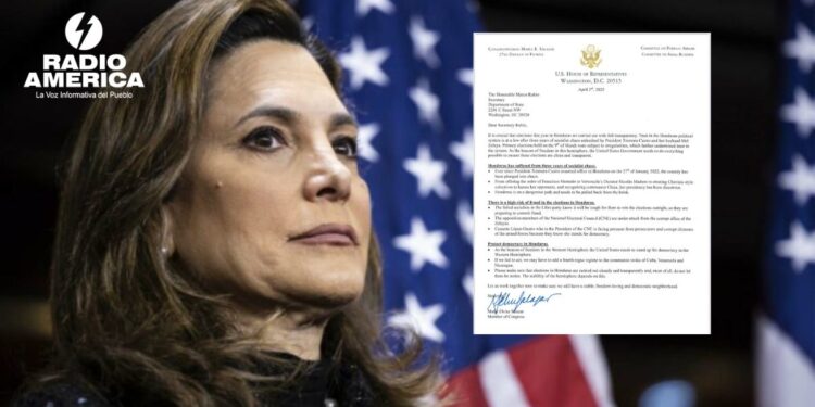 María Elvira Salazar envía carta al secretario Marco Rubio pidiendo»garantizar elecciones libres y justas en Honduras”