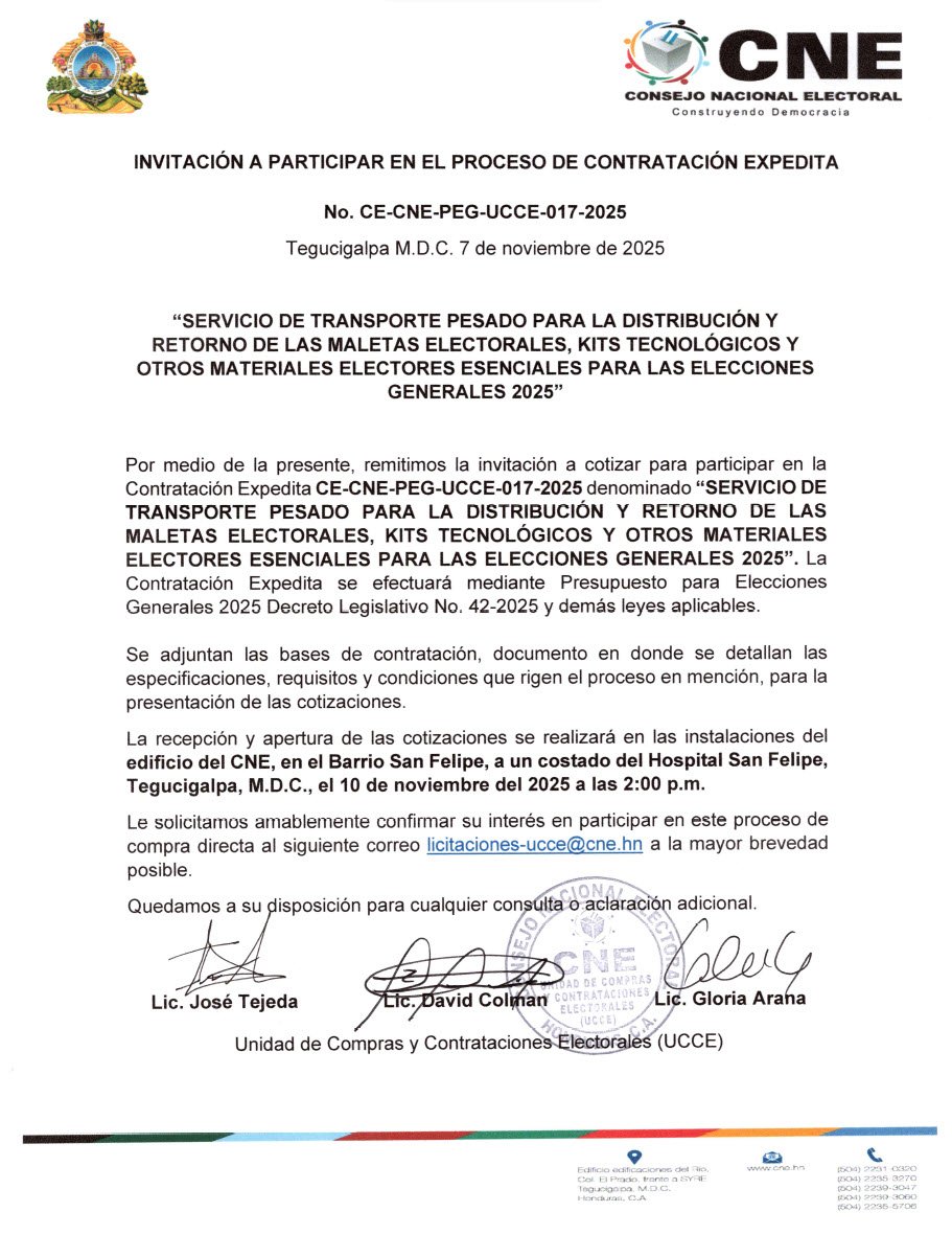 Invitación a participar en el proceso de contratación expedita