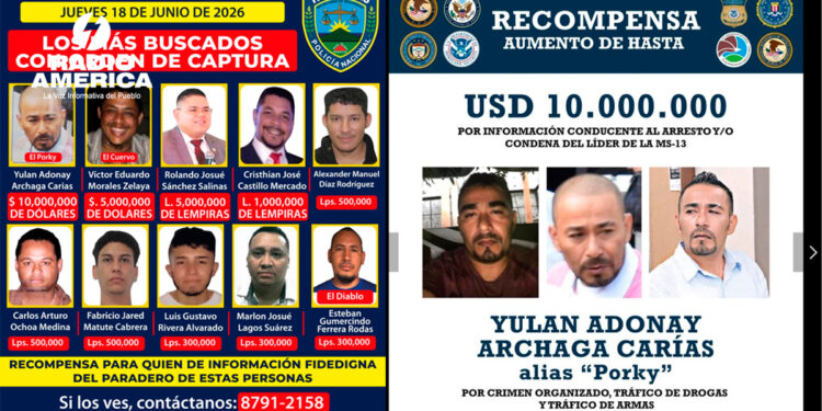 Honduras actualiza lista de los 10 más buscados tras aumento de recompensa de EE. UU. contra cabecillas de la MS-13